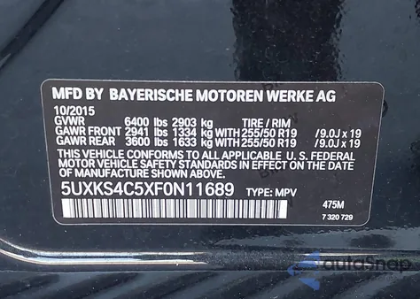 2015 BMW X5 xDrive35D z USA, uszkodzony, nr VIN 5UXKS4C5XF0N11689